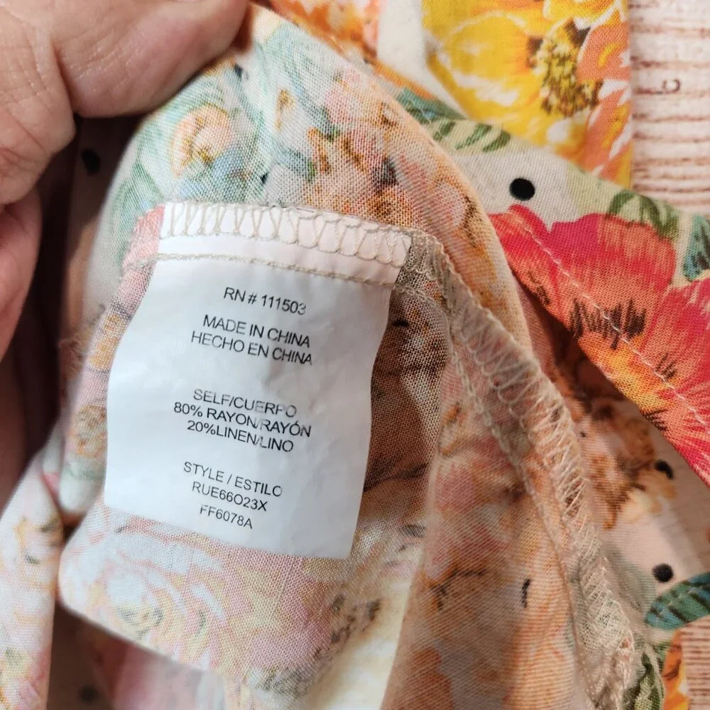 Anthropologie Fig & Flower Yellow Pink Linen Blend Floral Peasant Top Plus 3X - Picture 8 of 15